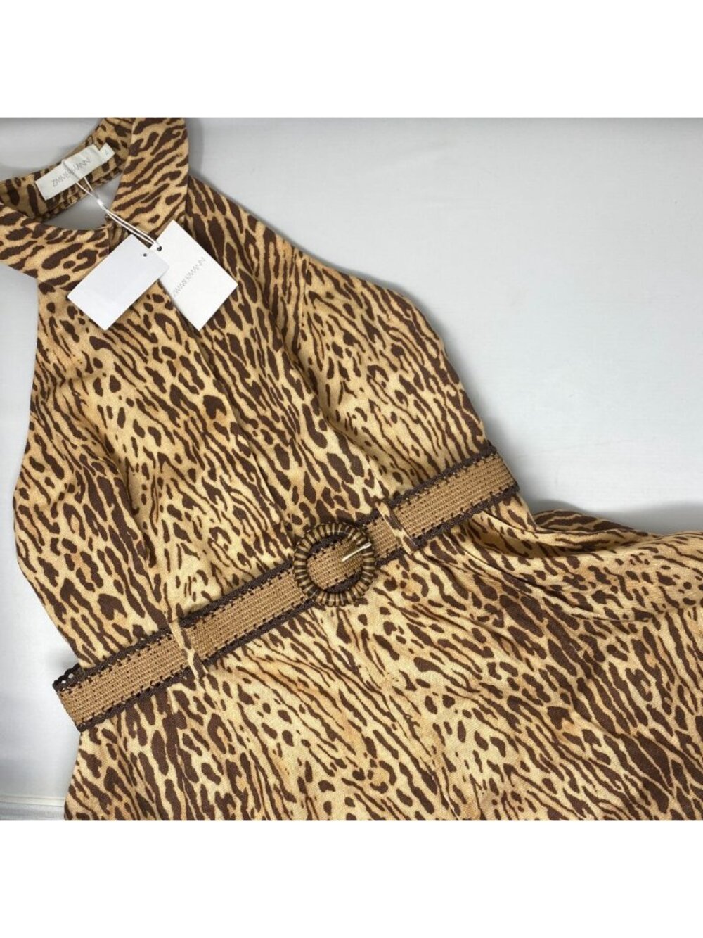 Zimmermann Cascadian Belted Pleated Leopard Linen Playsuit AU 4 / US 12 NWT $575 - Picture 9 of 15